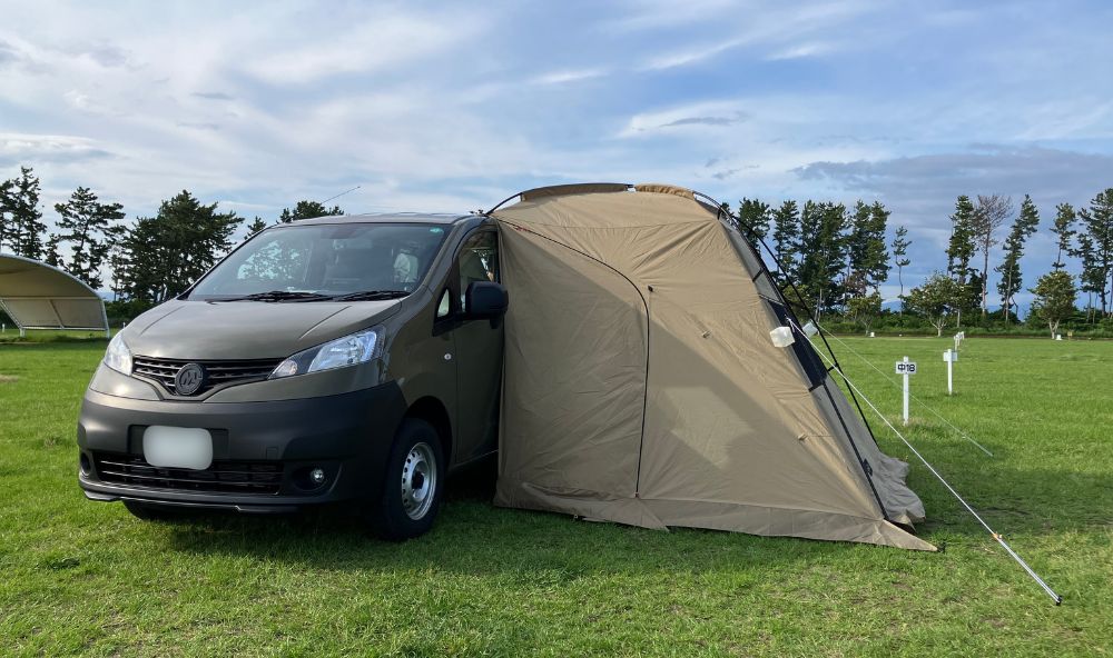 渚園キャンプ場でゴードンミラーとogawaカーサイドシェルター